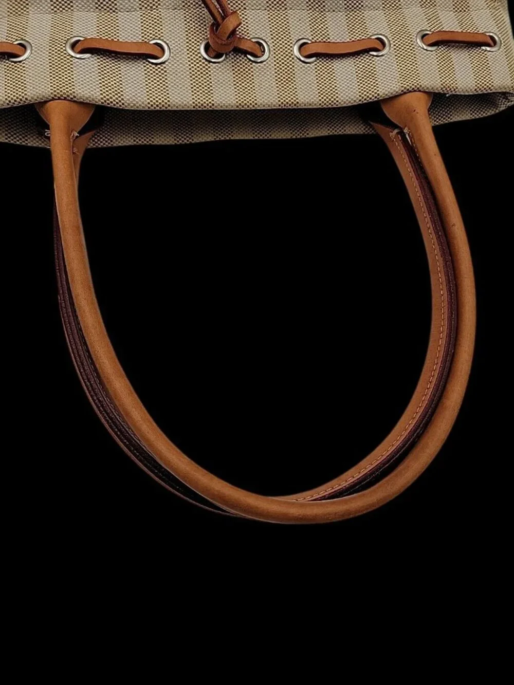 Vintage Dooney And Bourke Striped Tassel Tote Bag Leather Trip Beige & Creme - Picture 14 of 16